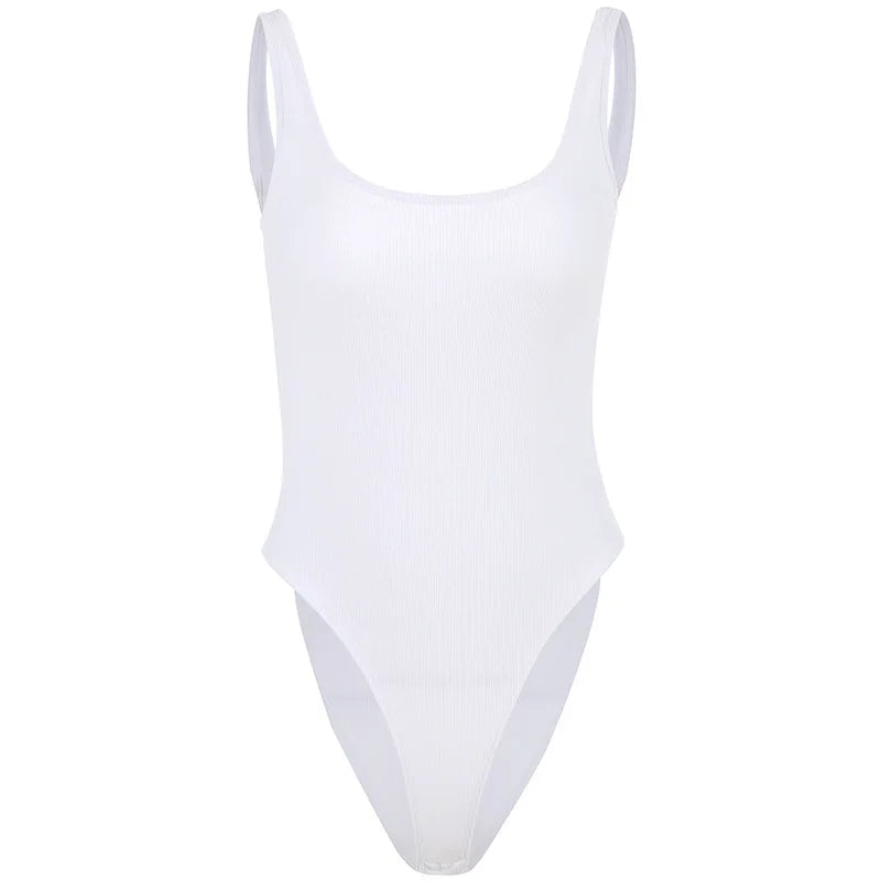 White Strappy Bodysuit Sexy Backless Ribbed Bodysuit Romper String Femme Sexy Sleeveless Tank Top Gloved Bodysuit Body Female