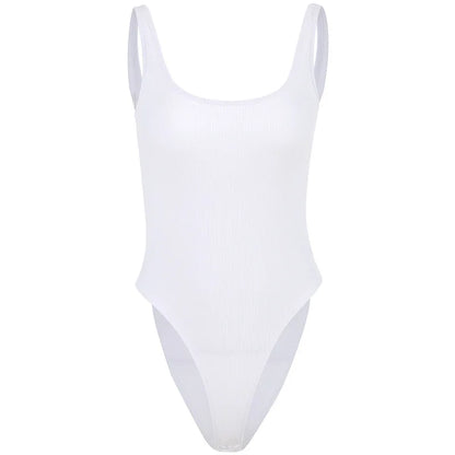 White Strappy Bodysuit Sexy Backless Ribbed Bodysuit Romper String Femme Sexy Sleeveless Tank Top Gloved Bodysuit Body Female